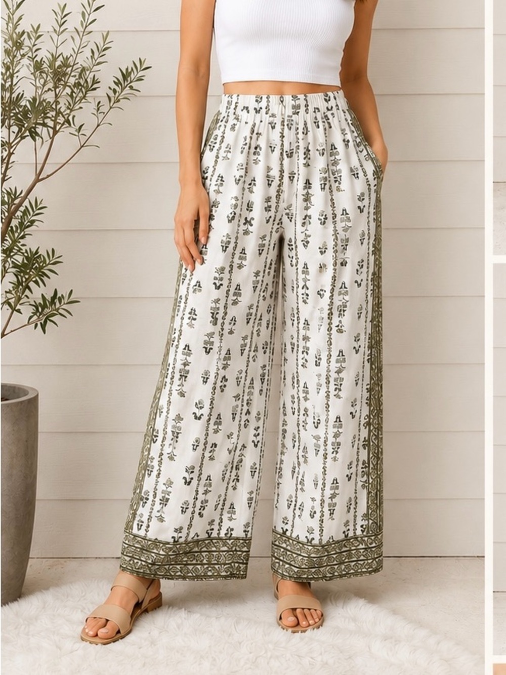 Sienna Sky Olive & White Floral Wide-Leg Pants